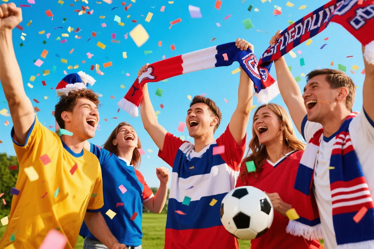 球迷庆祝与彩带